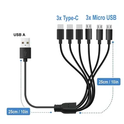 Versatile 6 - in - 1 Charging Cable with Micro USB and Type C Connections (A to 6 in 1 (50cm))