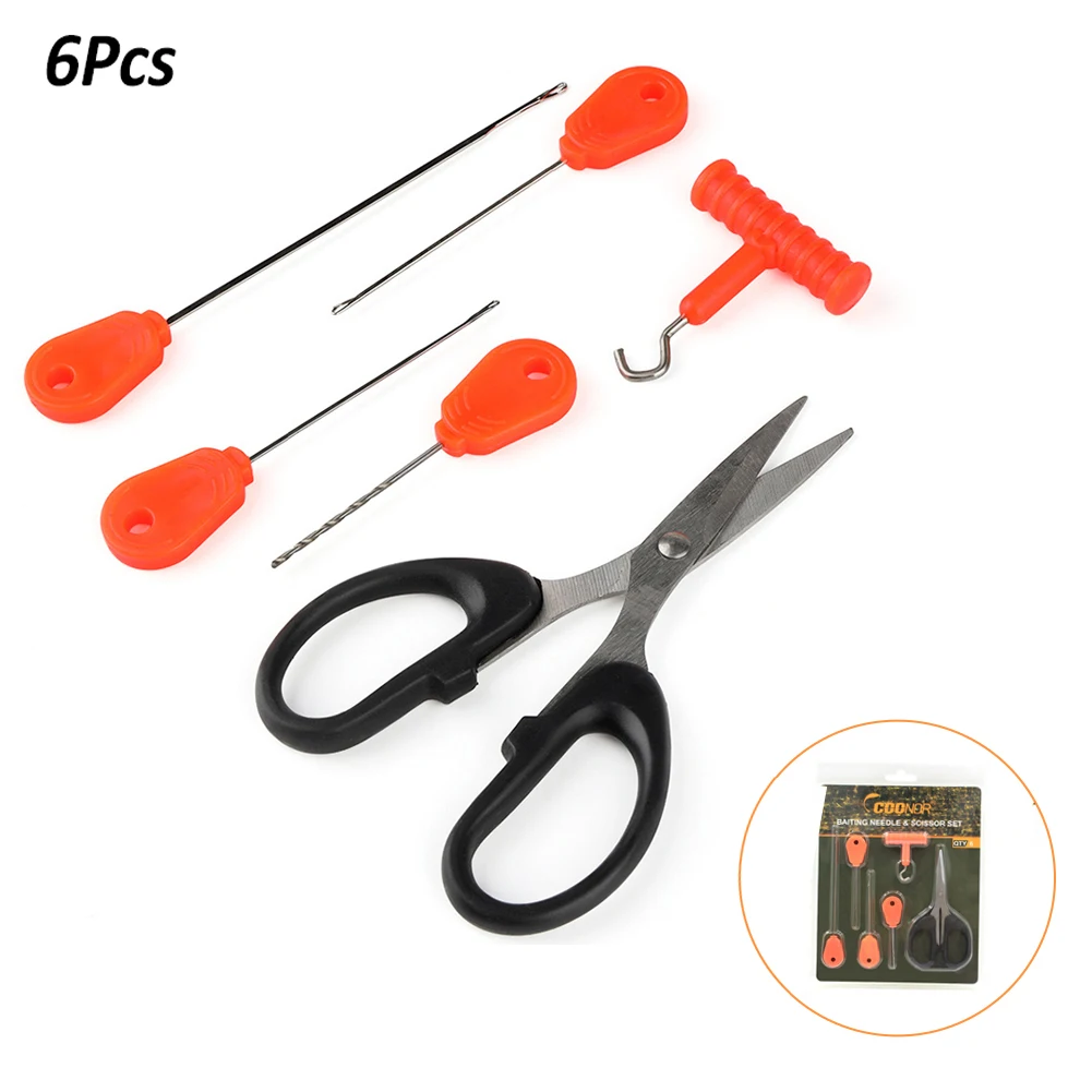 

6Pcs Fishing Scissors Knot Tool With Bait Needle Tool Pliers For Fishing Bait Set Stainless Steel Baiting Rigs Tool Accessories