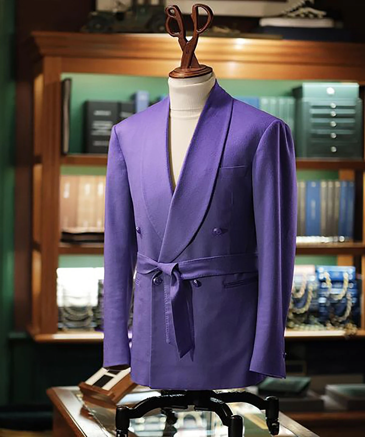 Fashion Men Suits Tuxedo Shawl Lapel Double Breasted Belt Pockets 2 Pieces Blazer Pants Tailored Groom Handsome