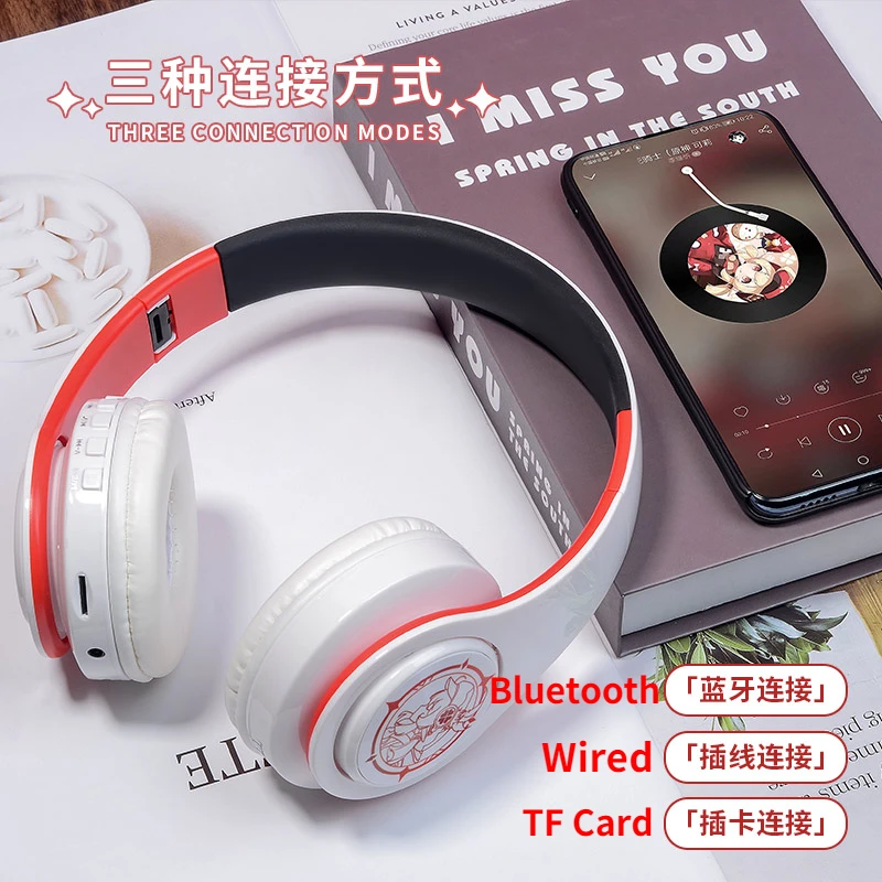 Wireless Headphones Anime Genshin Impact Theme Fashion Headphone Bluetooth Comfortable Stereo Foldable Game Headset Cosplay Gift