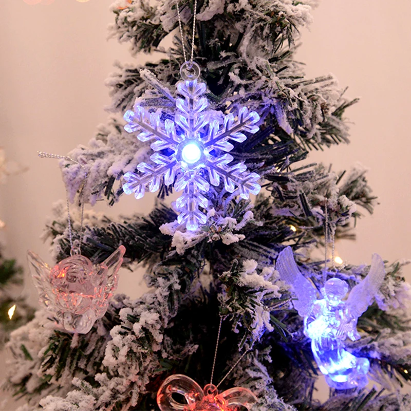 

Christmas Tree Pendant Crystal Angel Snowflake Hanging Ornaments With Led Lights For Xmas Tree Home Decor New Year Navidad Gifts