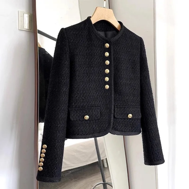 

Spring and Autumn Chic Small Fragrant Tweed Jacket Women O Neck Cropped Quilted Coat Trendy Casual Long Sleeve Outerwear Female