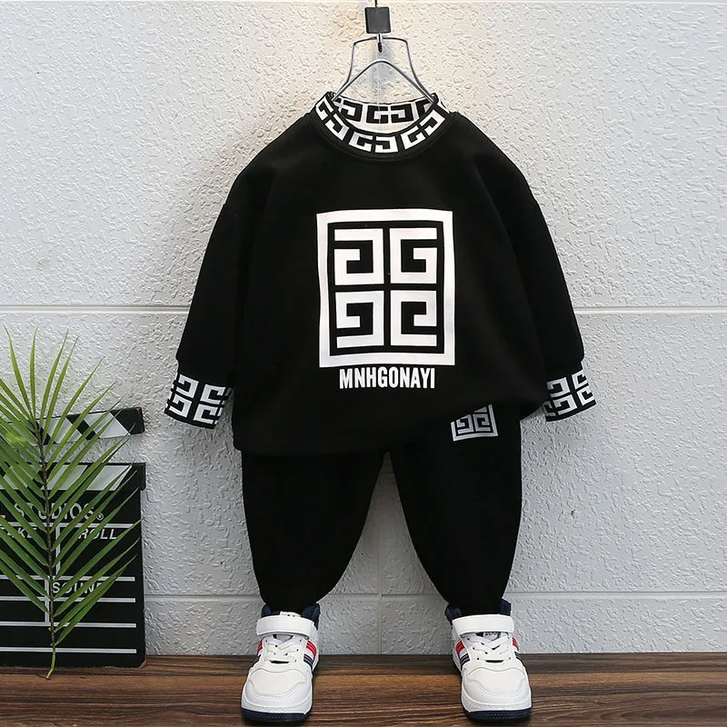 

Boys Sweatshirt Suit Spring Autumn New Children's Fashion Printed Long Sleeve Tops Casual Pants 2 Pcs Infant Sports Clothes 1-8Y