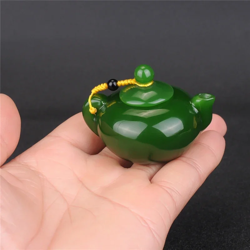 

Xinjiang Gobi Jade Green jade Hand Carved Kettle teapot Playing Thing Magic Pot Collection Ornament Gift Dropship P101