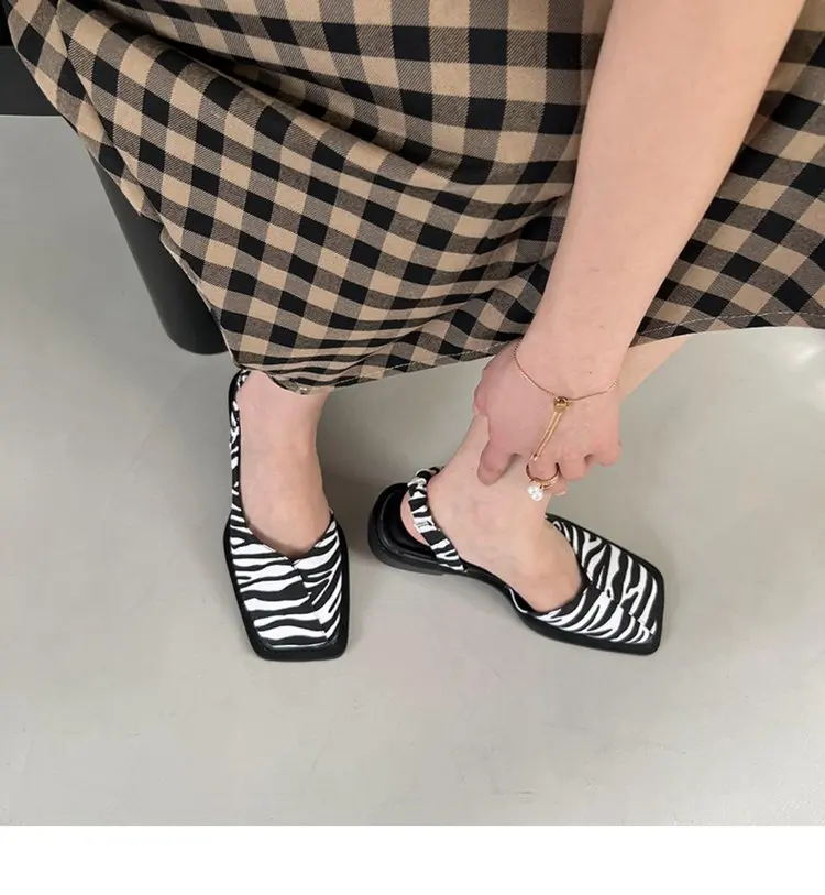 Square Toe Summer Ladies Sandals Ladies Elastic Band Flat Heel Women Shallow Party Shoes Square Heel Sandal Women Sandals