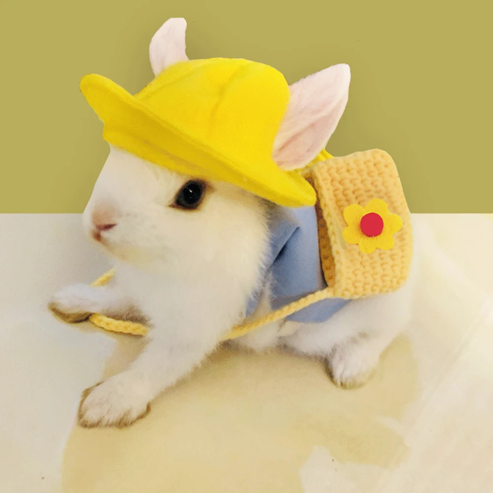 Rabbit Harness And Leash Set Rabbit Harness Set Cute Bunny Pet Vest Accessories Outdoor Leash Rabbit Clothes with Bag Hat Harness Strap Leash Dress Clothes for Guinea Pig