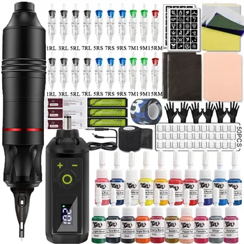 Kit macchinetta per tatuaggi Mini alimentatore wireless Set di penne per macchina rotativa a batteria con aghi a cartuccia per forniture per principianti di tatuaggi