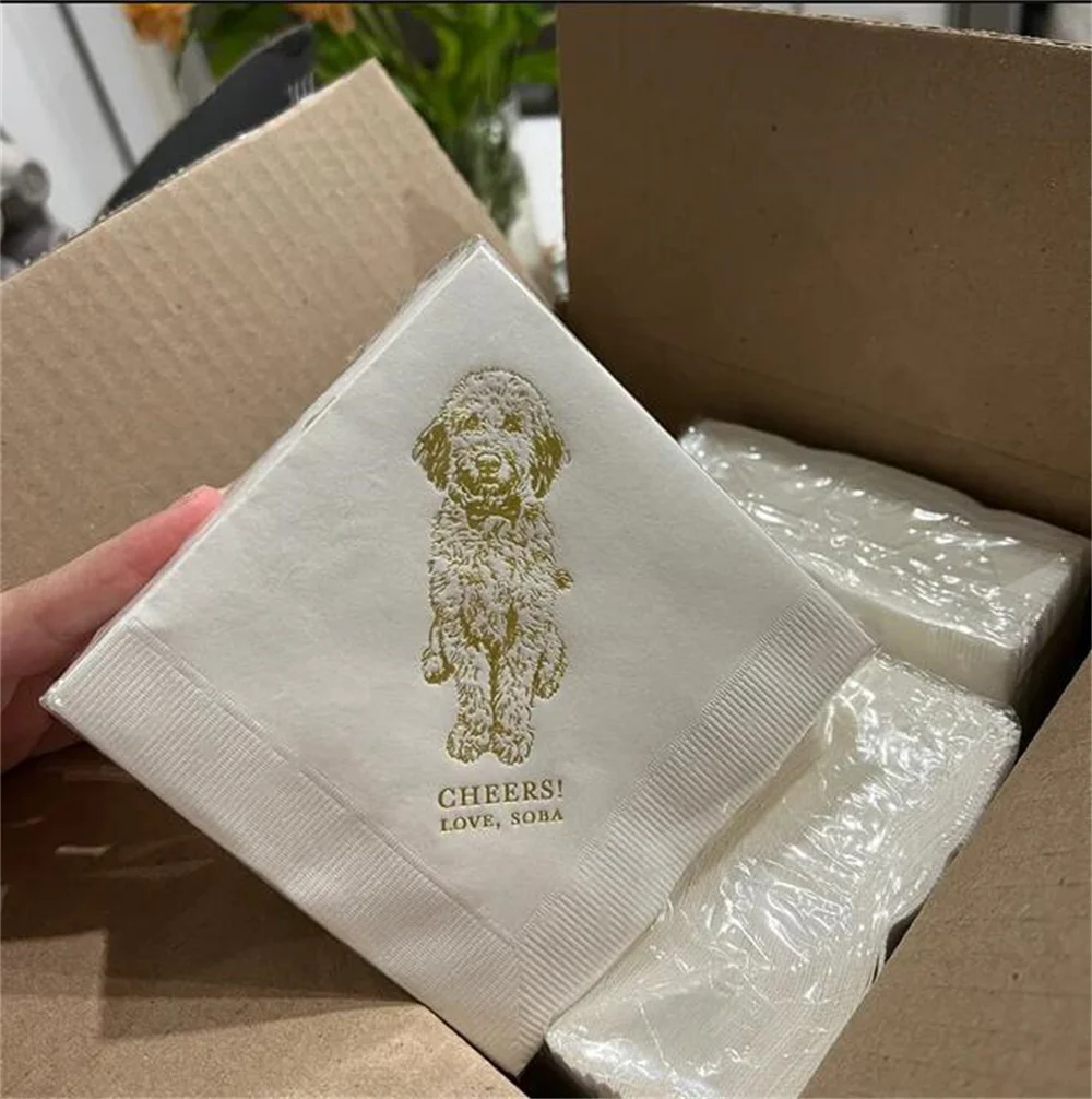 Pet Cocktail Napkins 50PCS For Weddings and Special Events-Personalized Wedding Napkins with Dog or Cat Illustrations