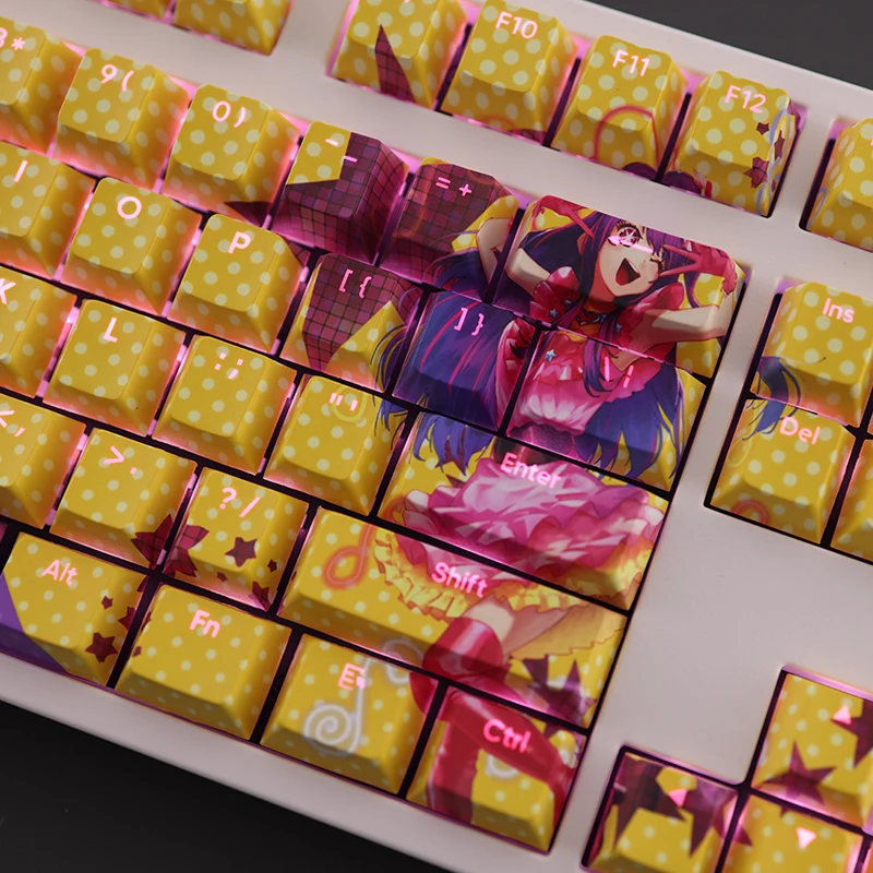 Oshi no ko Hoshino ai Keycap Pbt Dye Subbed Backlit Keycaps Desenhos Animados Anime Gaming Key Caps Perfil Cereja Conjunto de 108 Teclas - Imagem 3