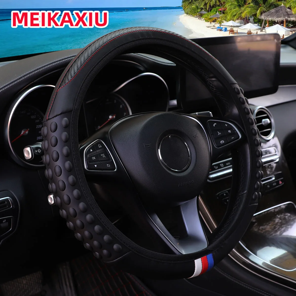 Silicone Car Steering Wheel Cover Massage Beads 14.5-15 Inch Decorative No Inner Ring Required for Women