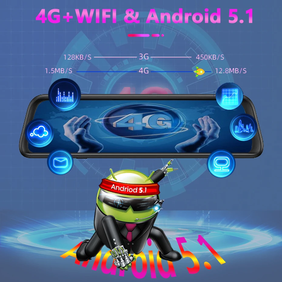 WHEXUNE-12 IPS 4G ȵ̵ ̷  ķ GPS ׺̼ 4 ī޶  ڴ, ڵ DVR ADAS  24 ð ͸