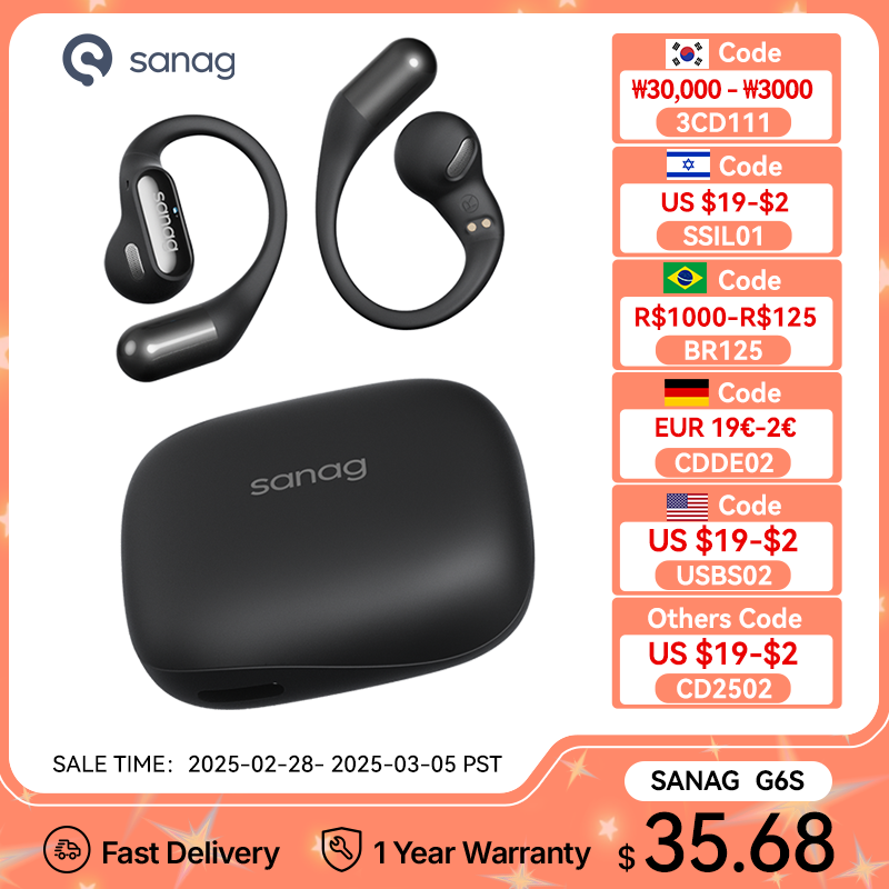 Sanag G6S Open Ear Bluetooth Earphone Ear Hook OWS Wireless Headphone HiFi Sound Touch Control TWS Headset Sport Earbuds
