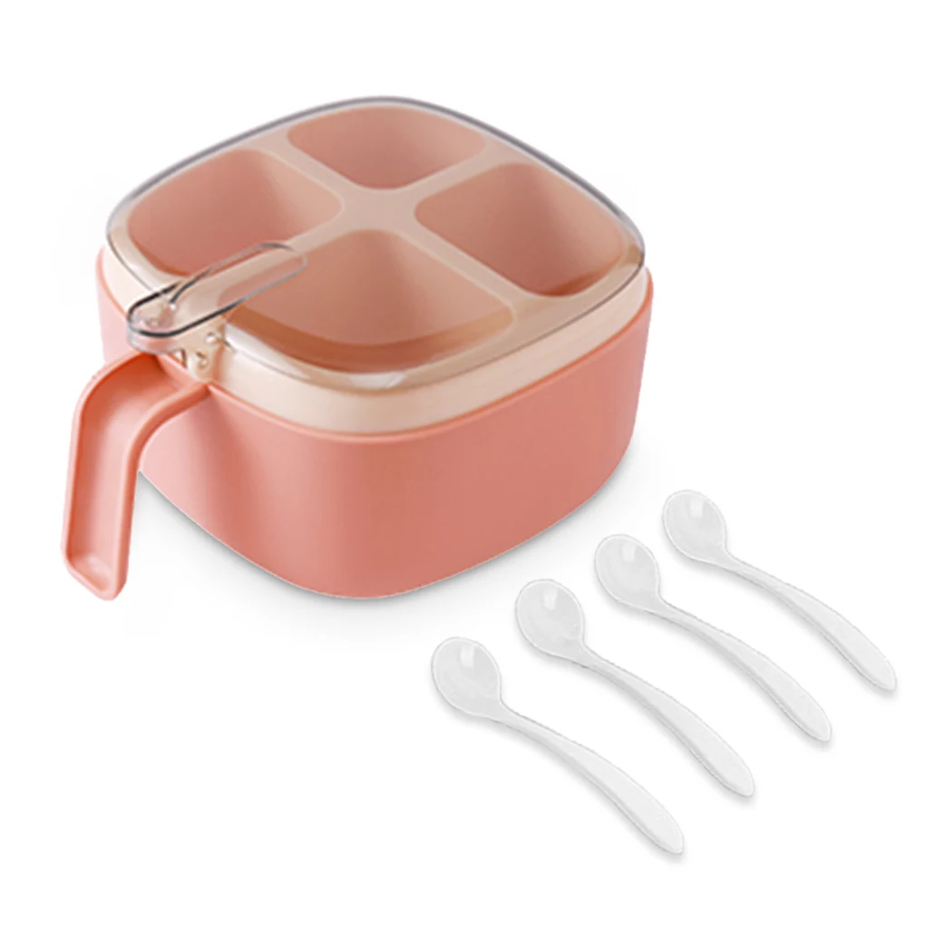 Seasoning Box Jar with Spoons Spice Pot Storage Independent Compartment Container Transparent Lid Freezer Pink |