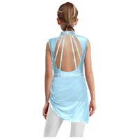 Kids Girls Gymnastics Ballet Dance Dress Sleeveless Sheer Mesh Shiny Rhinestones Tutu Dress for Figure Skating Dance Performance - Image 4