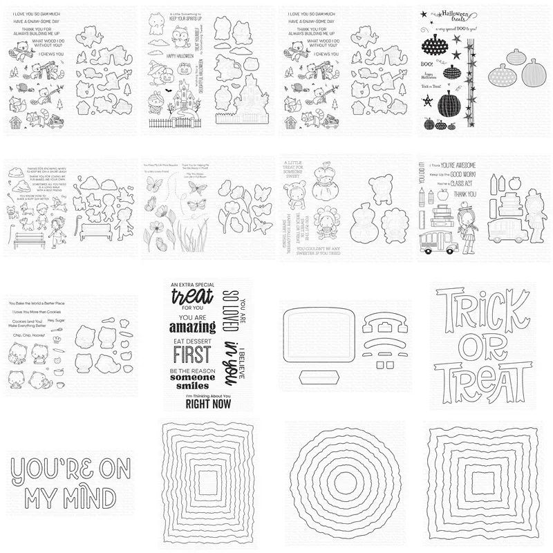 

Halloween Holiday Squeeze the Day Clear Stamps Cutting Dies Scrapbooking for August 2023 New Paper Making Frames Card Set