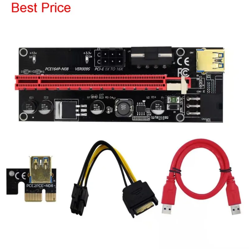 100Pcs Ver 009s Pci-e 라이저 카드 009 Pcie 1x  16x Extender 어댑터 듀얼 Led 1m 0.6m Usb 3.0 케이블 Sata 6pin 4pin 전원