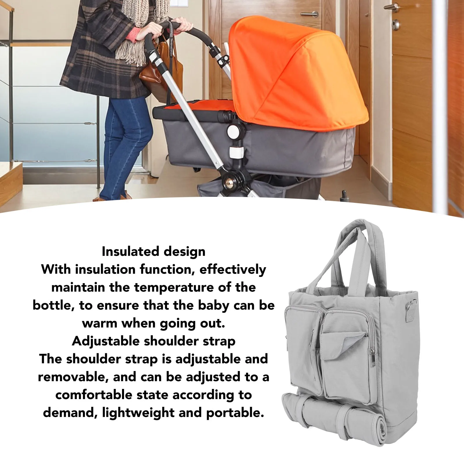 ZK20 Diapers Bag Shoulder Bag Large Capacity Insulated Baby Diapers Handbag Adjustable Shoulder Strap Baby for Outdoors