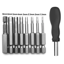 

8pcs Hex Head Screwdriver Magnetic Bit 1/4 Inch Hex Shank H1.5-H8 W 1 Handle S2 Alloy Steel Electric Screwdriver Drill