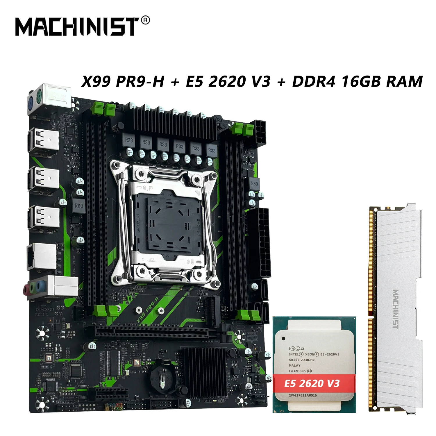 MACHINIST X99 PR9-H Motherboard Set kit Xeon E5 2620 V3 LGA 2011-3 CPU DDR4 16GB ECC RAM Memory NVME SATA M.2 dual channel
