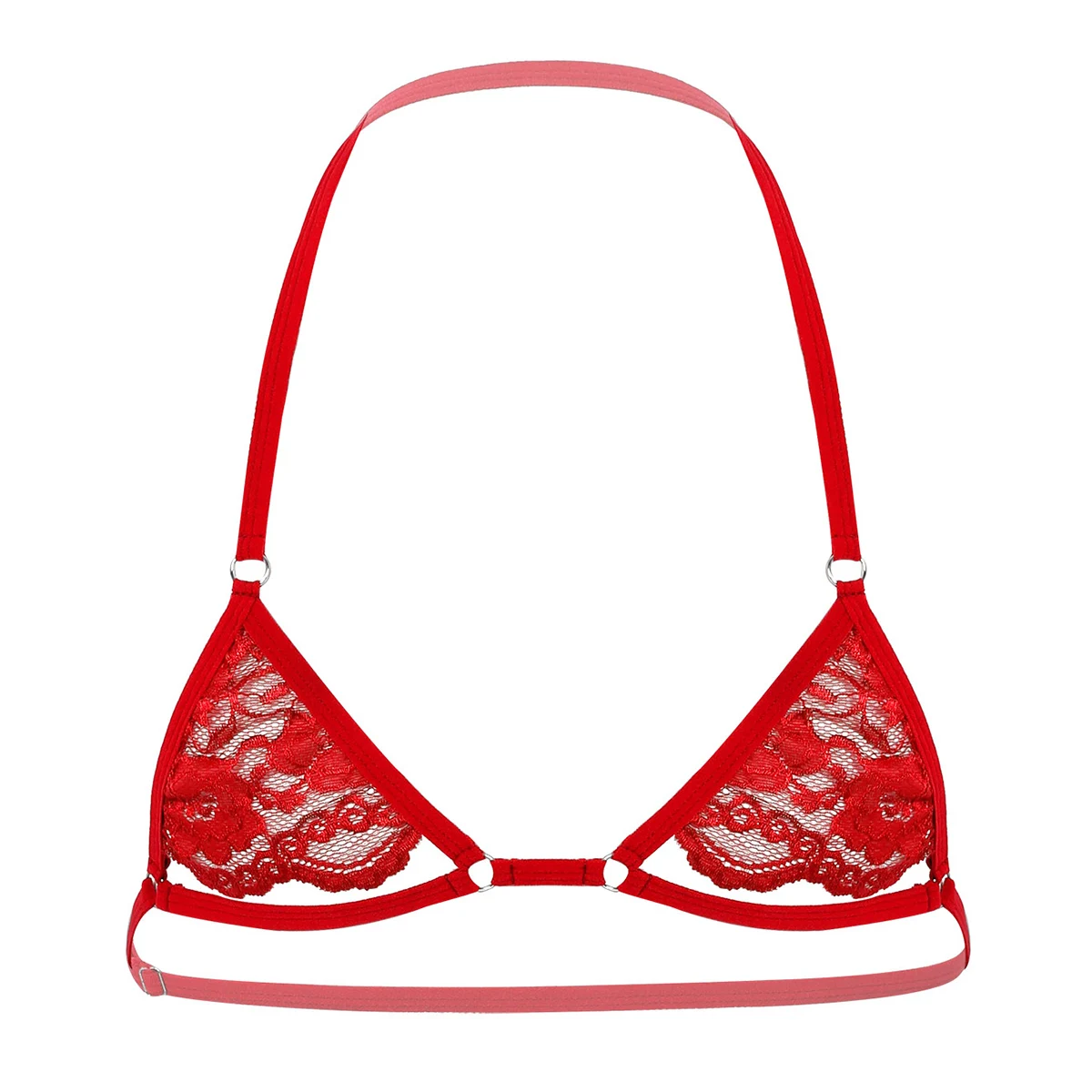 Sexy Men Sheer Lace Lingerie Erotic Bras Sissy Nightwear Halter Neck Adjustable Straps Harness hombre Mini Bra Mens Bra Tops Mens Bodywear