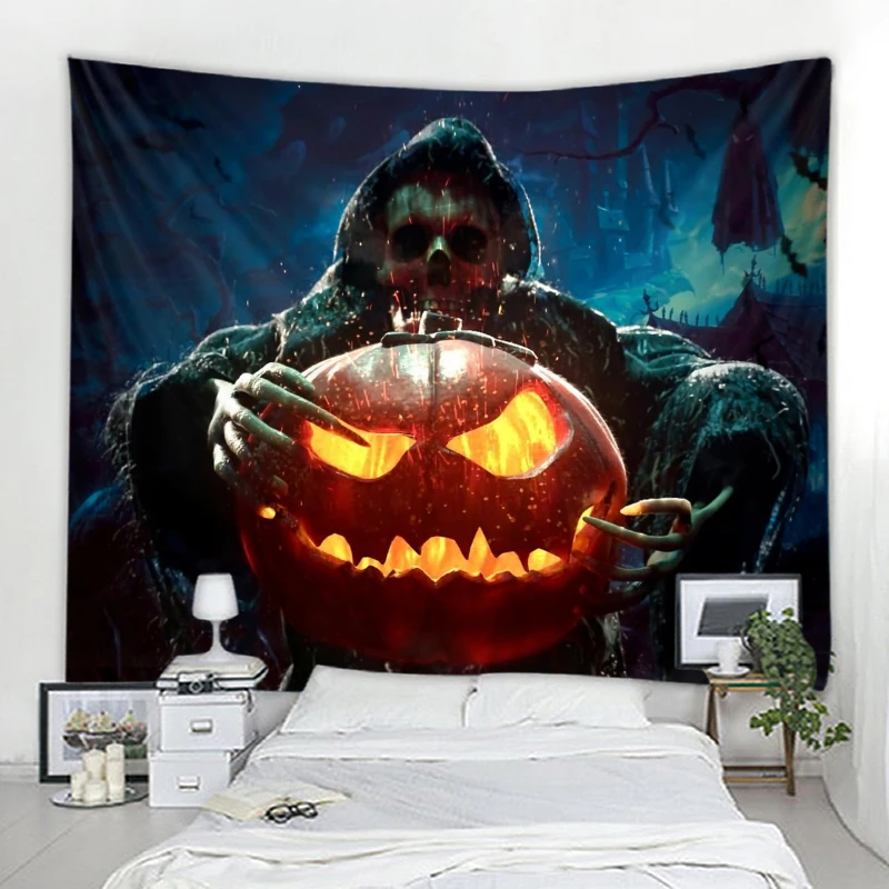 Halloween pumpkin head decoration tapestry mandala boho hippie wall decoration tapestry halloween party background tapestry