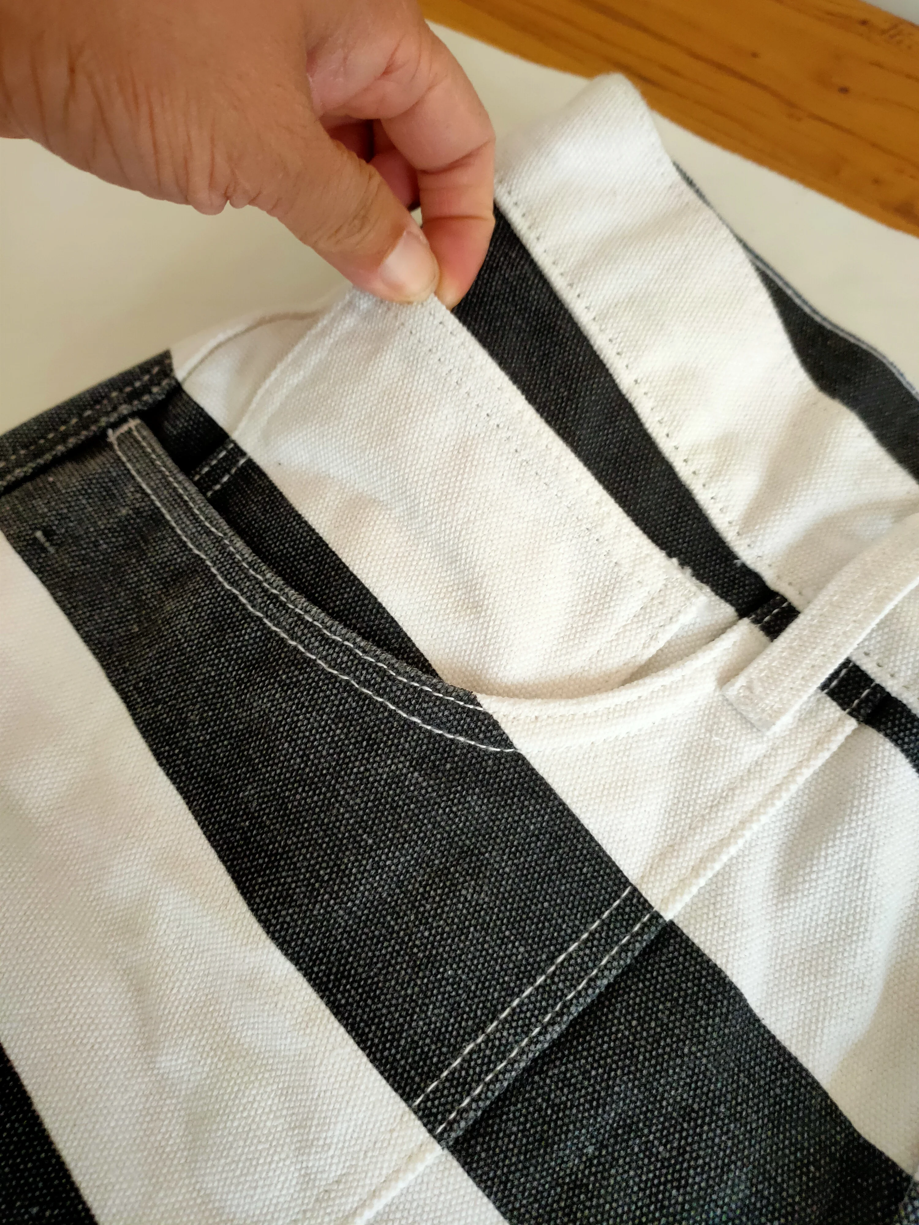 OKONKWO-Hochbelastbare gestreifte Arbeitshose aus dickem Canvas, Rock-Motorradhose, Outdoor-Camping, Gefängnisuniform, Ritterhose, 16oz – Detail 4
