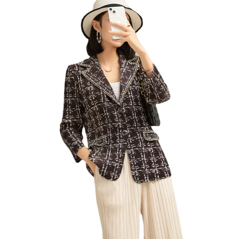 Miyake Pleated Suit Jacket Women 2024 Spring and Autumn New Fashion Commuter Single-breasted Printed Fashion Versatile Short Top