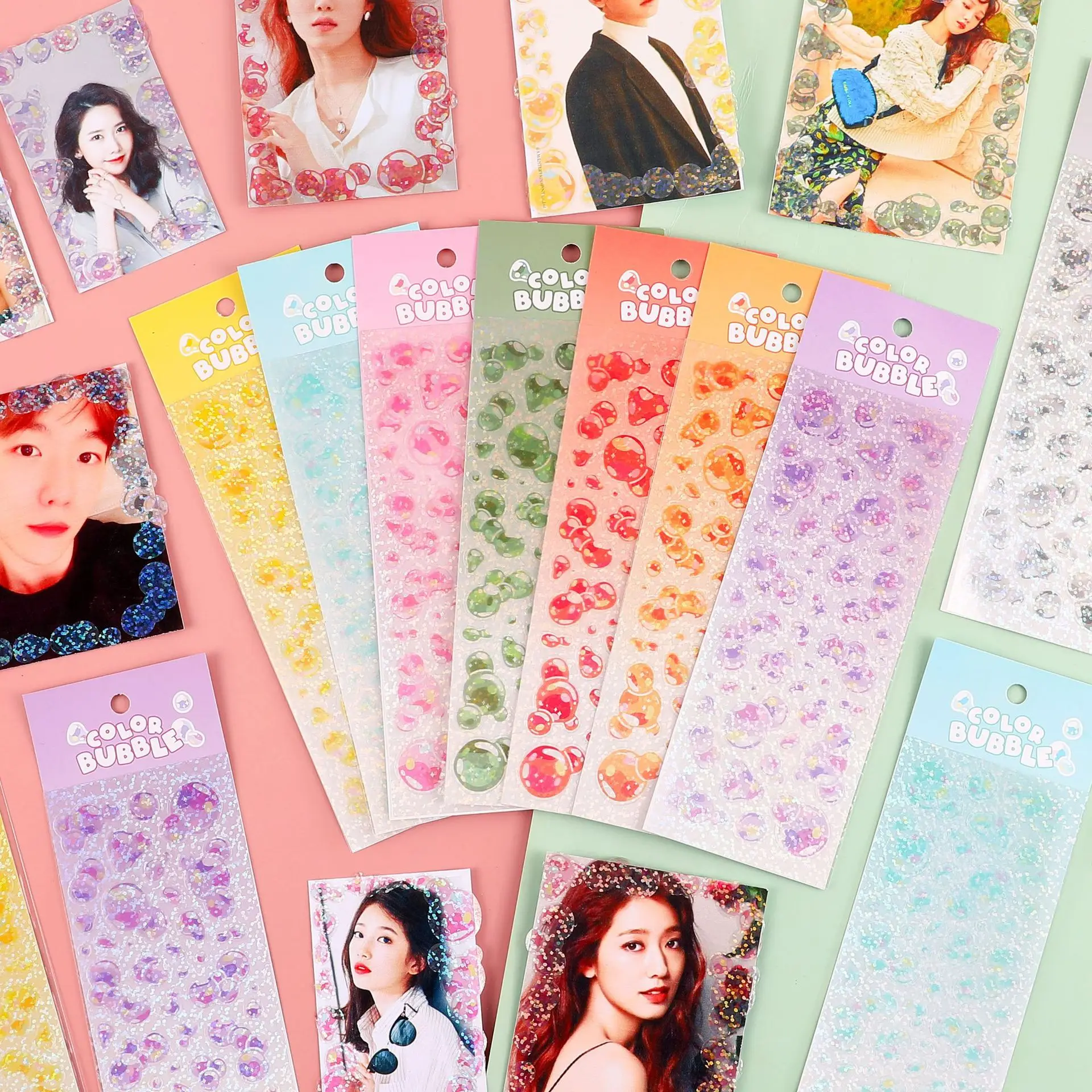 8pcs Color Bubble Korean Style Toploader Decoration Stickers,Kawaii,Cardholder DIY,Notepad Deco,KPOP,Colorful Hologram Laser 3D
