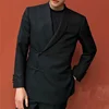 Men's Chinese style casual cross-button suit slim cut jacket Dress jacket solid color suit 1