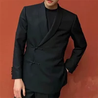 Men's Chinese style casual cross-button suit slim cut jacket Dress jacket solid color suit 1