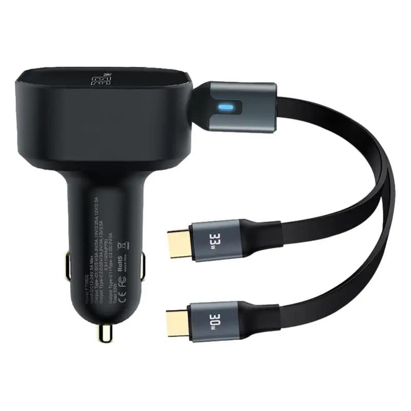

2 в 1 Автомобильное зарядное устройство выдвижное автомобильное зарядное устройство для путешествий адаптер быстрой зарядки для автомобильного прикуривателя Type-C Разветвитель USB