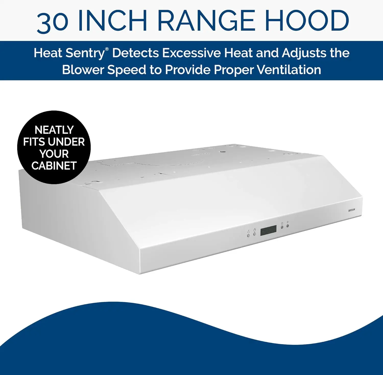 

Broan-NuTone BCDJ130WH Glacier 30-inch Under-Cabinet 4-Way Convertible Range Hood with 3-Speed Exhaust Fan and Light, White