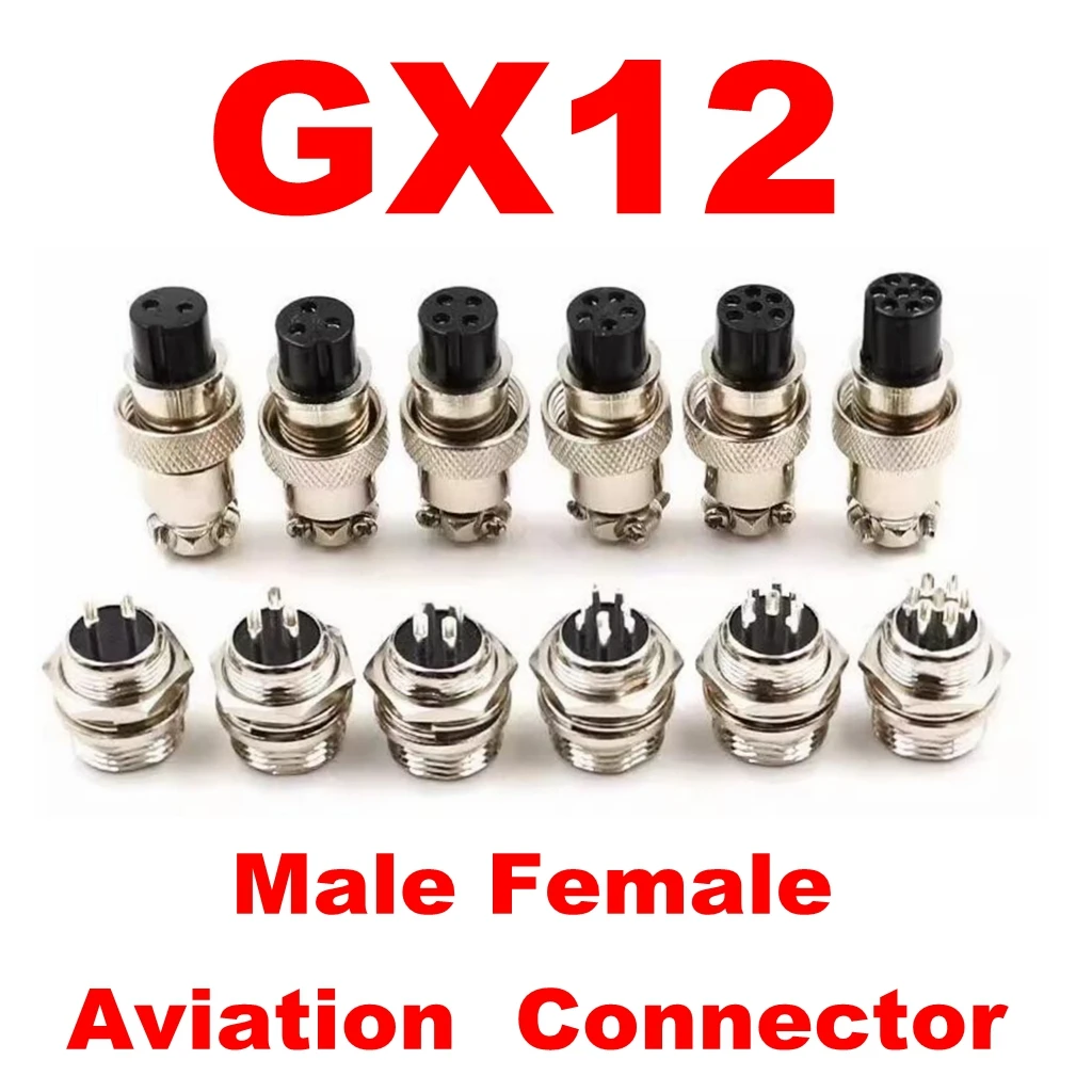 GX12 Aviation Connector - 12mm Circular Panel Mount Socket Plug with 2-7 Pins for Industrial Equipment and Electronic Projects
