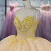 Light Yellow Quinceanera Dresses Ball Gown Flowers Gold Party Dresses Pearls Lace vestidos de fiesta Customized 1334 3