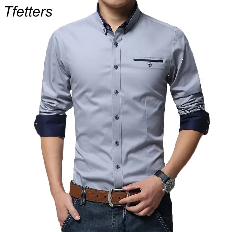 TFETTERS Newest Cotton Men Shirt Casual Shirt Long Sleeve Solid Color ...