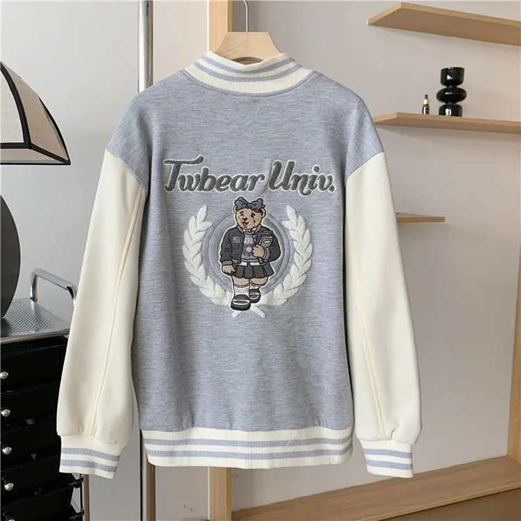 

Fashion Baseball Jackets for Women , Grey Color , Kawaii Sweet Casual Coat , JK Preppy Tops, Vestidos Para Mujer, Traf