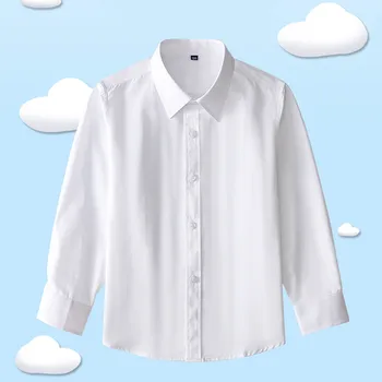 Boys Blouse Shirt Long Sleeve White Shirt Solid Boutique Formal Top For 4-13 Year Kids Teen Clothes Birthday Party Summer Autumn 1