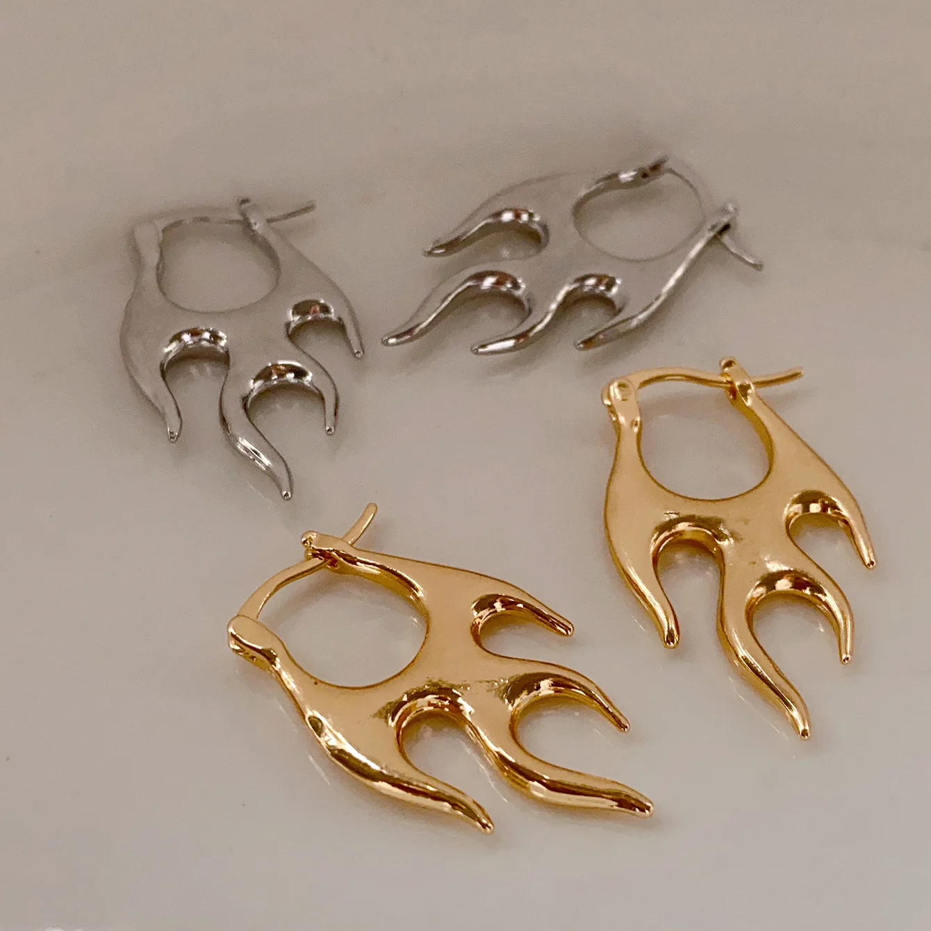 Stainless Steel Fire Drop Studs Earrings For Women Christmas Gift Gold Color Irregular Flame stud earrings drop earrings golden earrings
