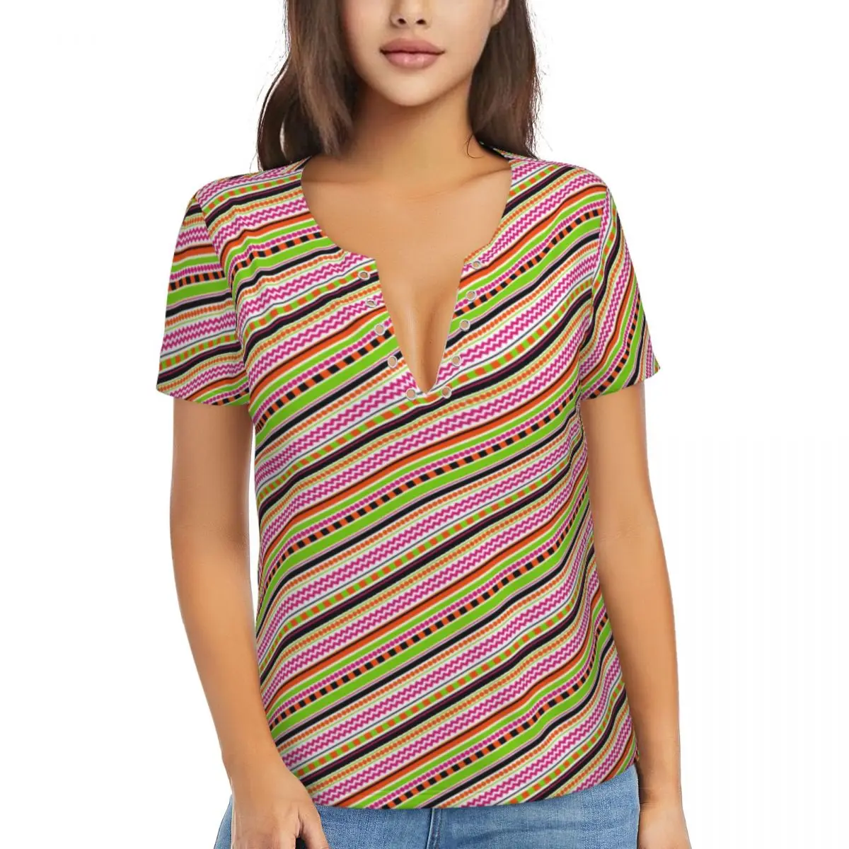 

Женская футболка в горошек и в полоску, с V-образным вырезом