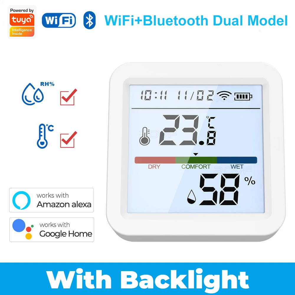 Tuya WiFi Temperature Humidity Sensor Smart Indoor Hygrometer Thermometer  With LED Display Backlight Support Google Home Alexa - AliExpress