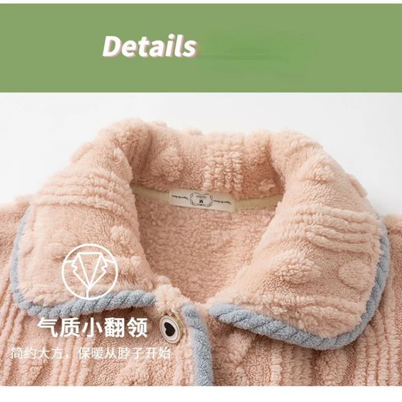 Warm Rabbit Winter Pajamas Women's New Thickened Velvet Loungewear Set Coral Fleece Lapel Home Clothing Flannel Large Loose Fit