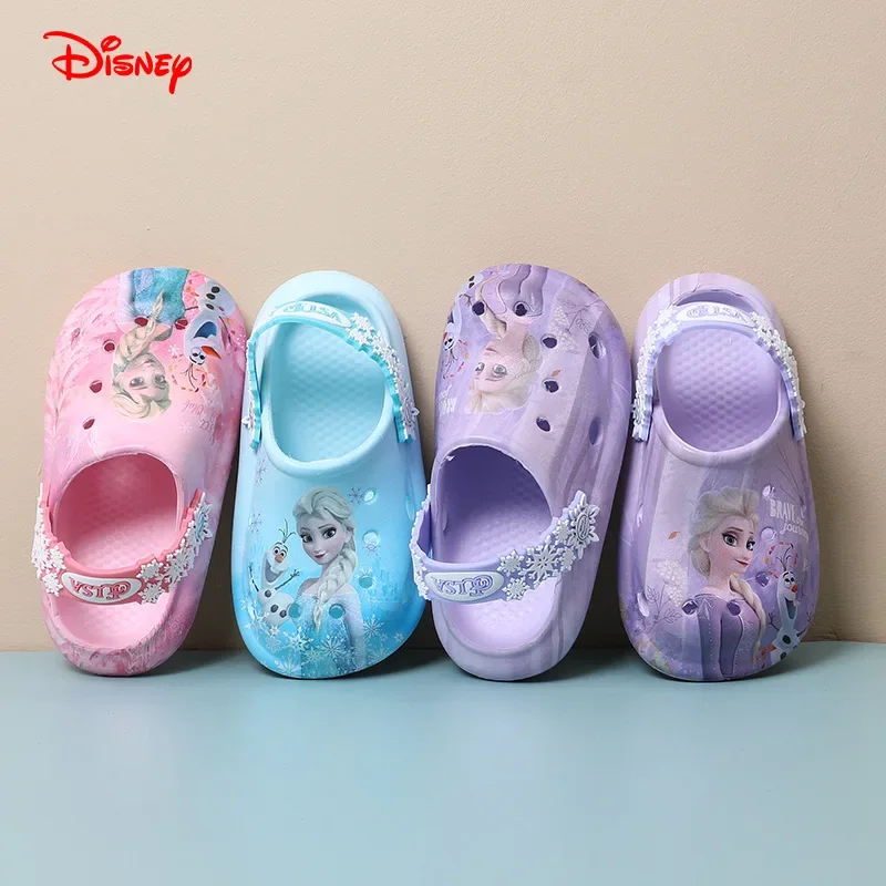 

Disney Kids Baby Slippers elsa Princess Girls Summer slip-on topless toddler soft soles girls slippers