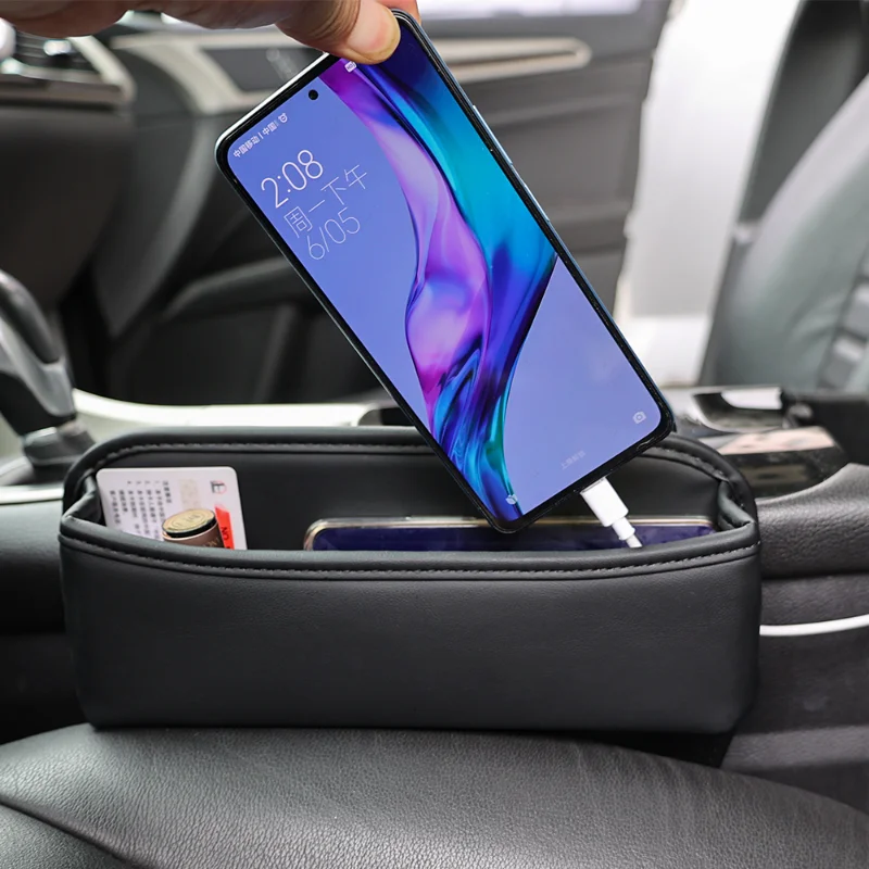 

Car Seat Crevice Storage Box PU Leather Cars Console Side Pocket Seat Crevice Organiser Phone Card Bag Key Storage Accessories