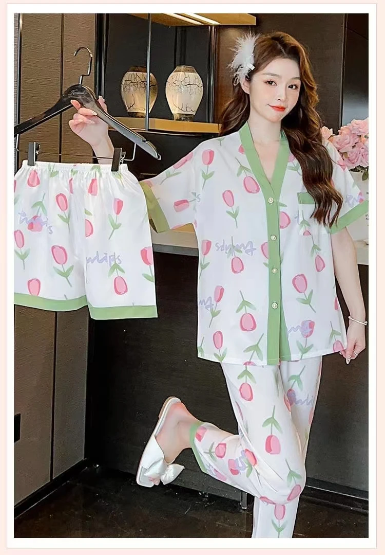 Pijama de tres piezas para mujer, ropa de maternidad de algodón