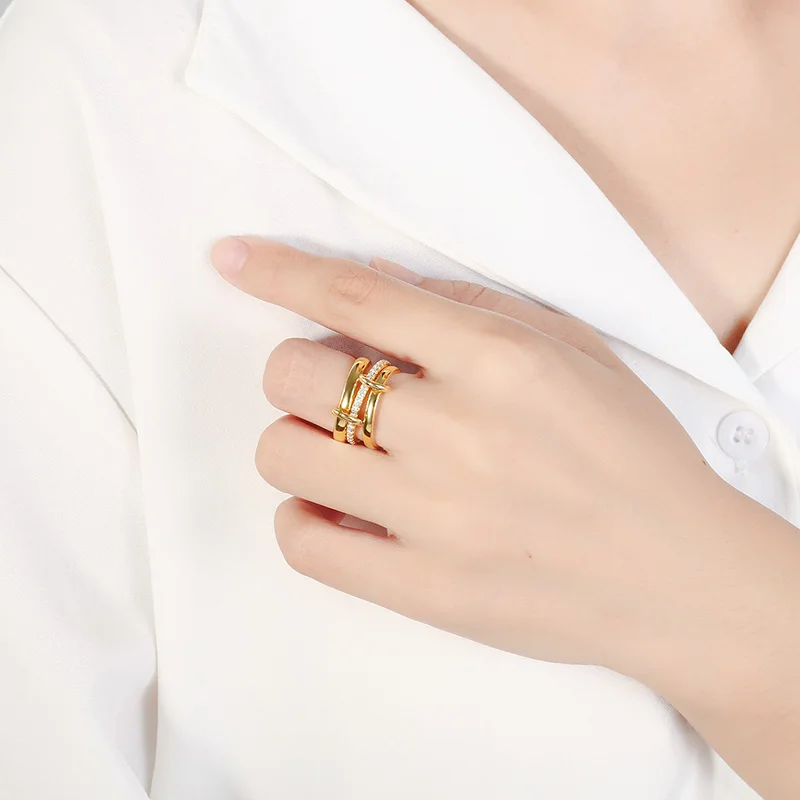Gold Plated Rings AAA Zircon For Women Fashion Multilayer Stack Wedding Gifts