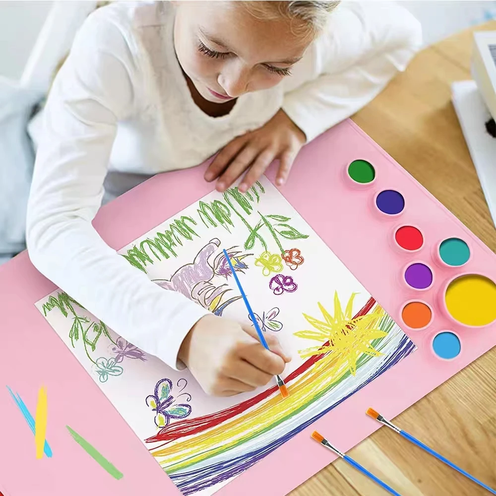 Silicone Art Mat Washable Graffiti Painting Mat With Folding Cup Children's  DIY Silicone Painting Pigment Palette Painting Pad - AliExpress