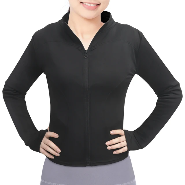 Women's Workout Jacket with Thumb Holes, Lightweight Zip Up Mock