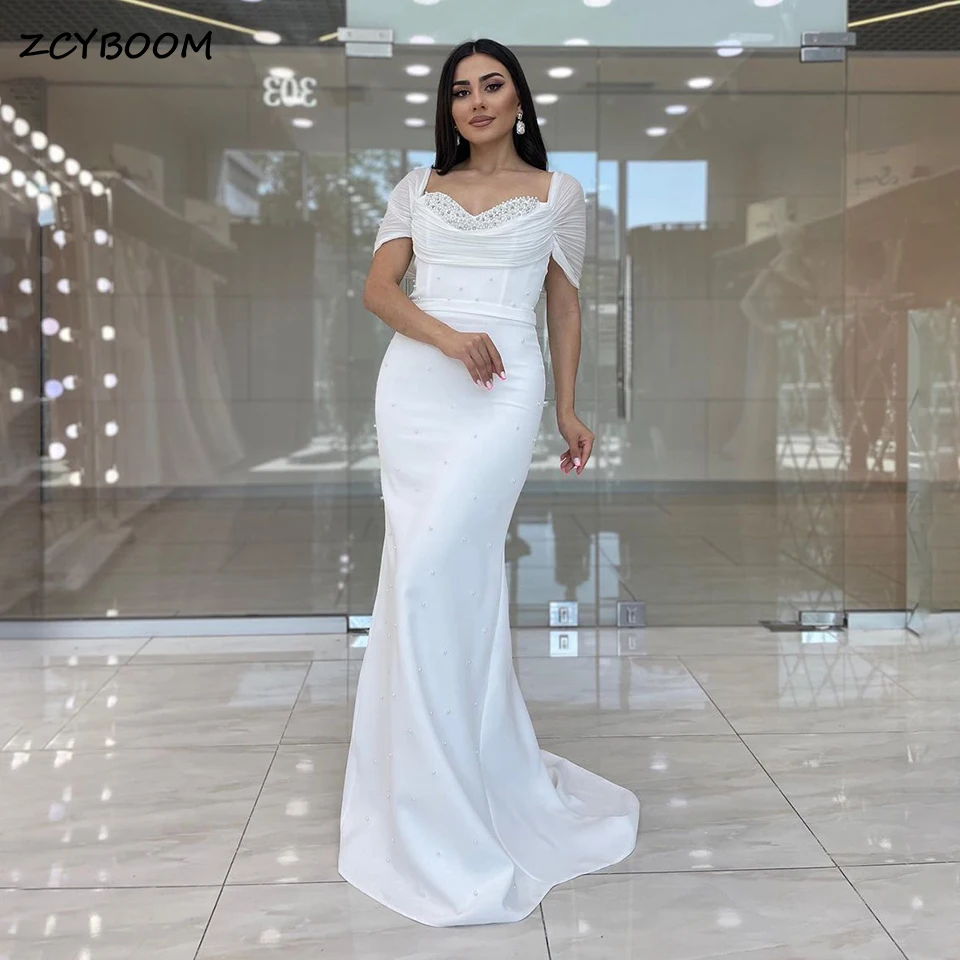 

Luxury White Sparkling Pearls Beading Mermaid Evening Dresses 2023 Sweetheart Arabic Dubai Women Formal Party Dress Prom Gowns