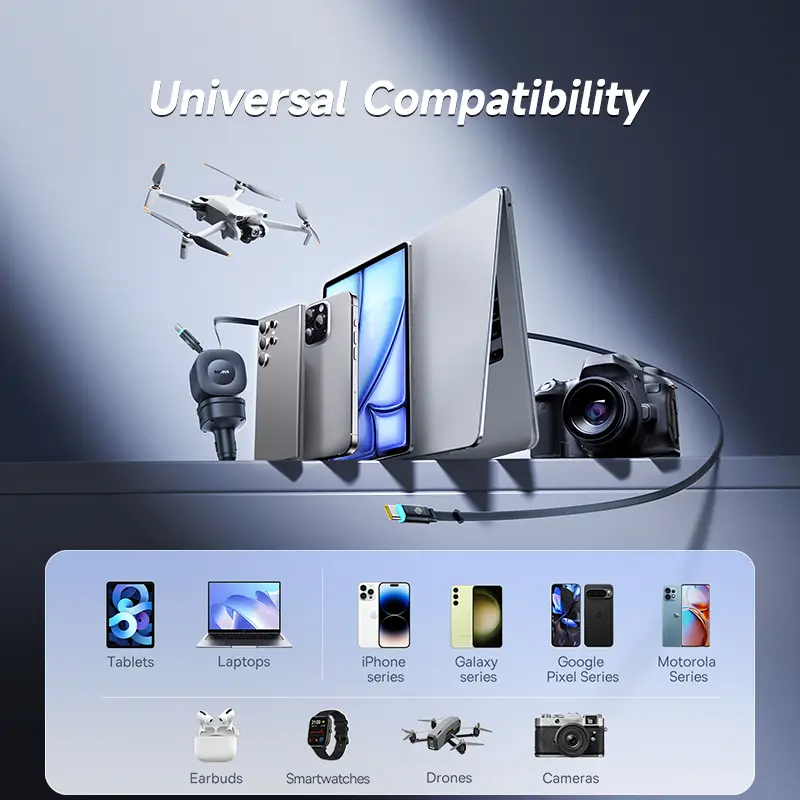 Baseus 240W Car Charger 4 Ports Built in Retractable Cable Fast Charging USB Type-C Car Phone Charger For Samsung iPhone Xiaomi - Image 5