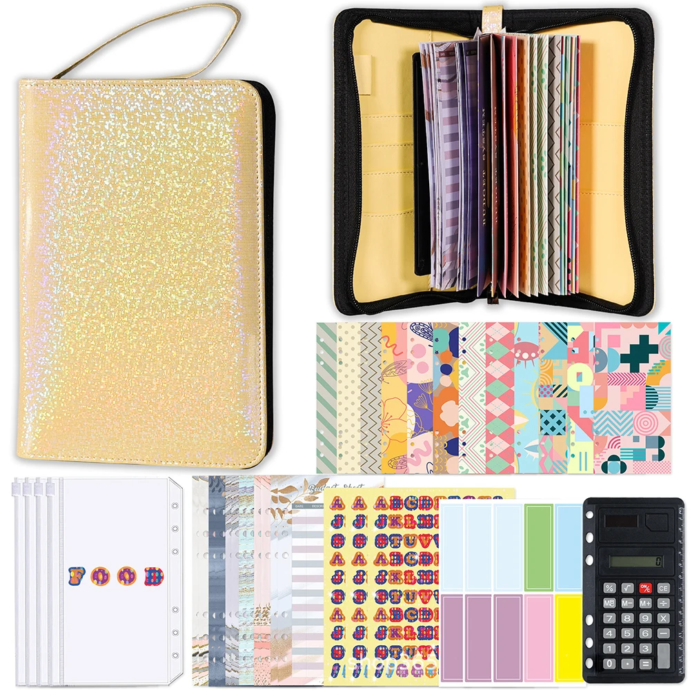 A6 Zipper PU Leather Notebook Budget Binder Planner with Zipper Pockets Cash Envelopes Calculator Stationery a6 zipper pu leather notebook budget binder planner with zipper pockets cash envelopes calculator stationery